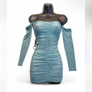 Meek Blue ruched off the shoulder bodycon dress #bodycon #ruched #party